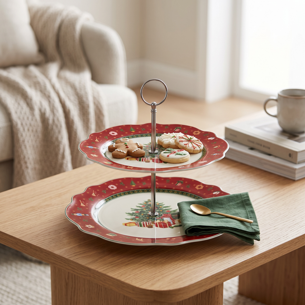 Christmas Two-Tier Ceramic Serving Stand