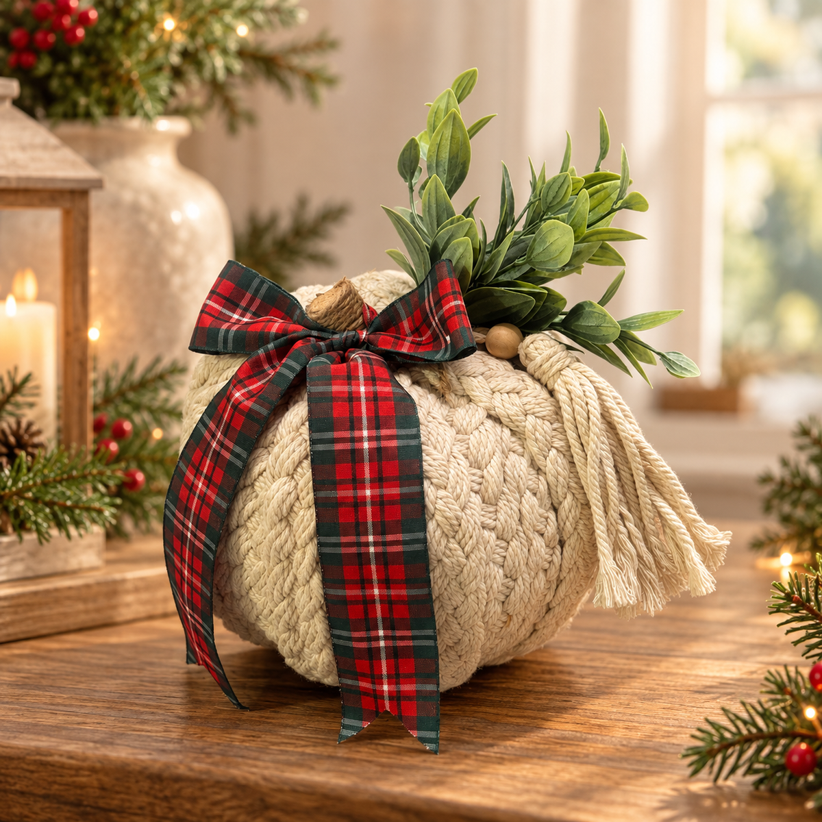 Cream Rope Christmas Pumpkin