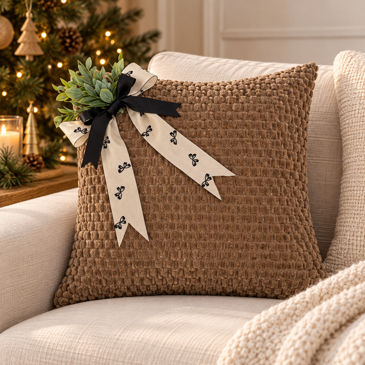 Festive Taupe Textured Cushion Cover