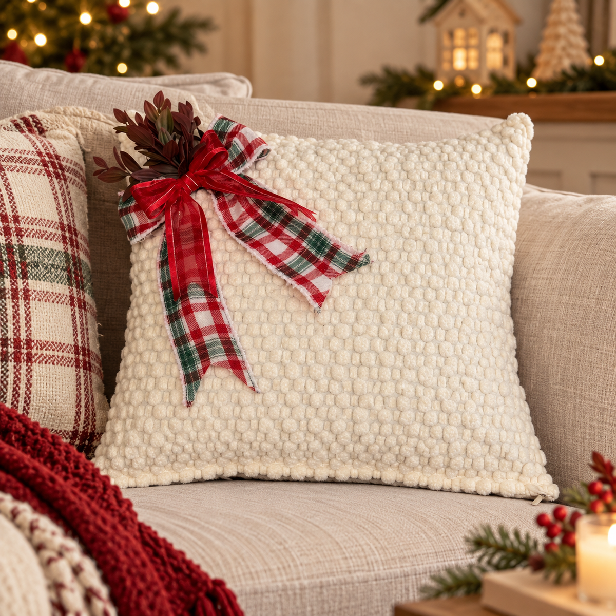 Christmas Bow Cushion Cover