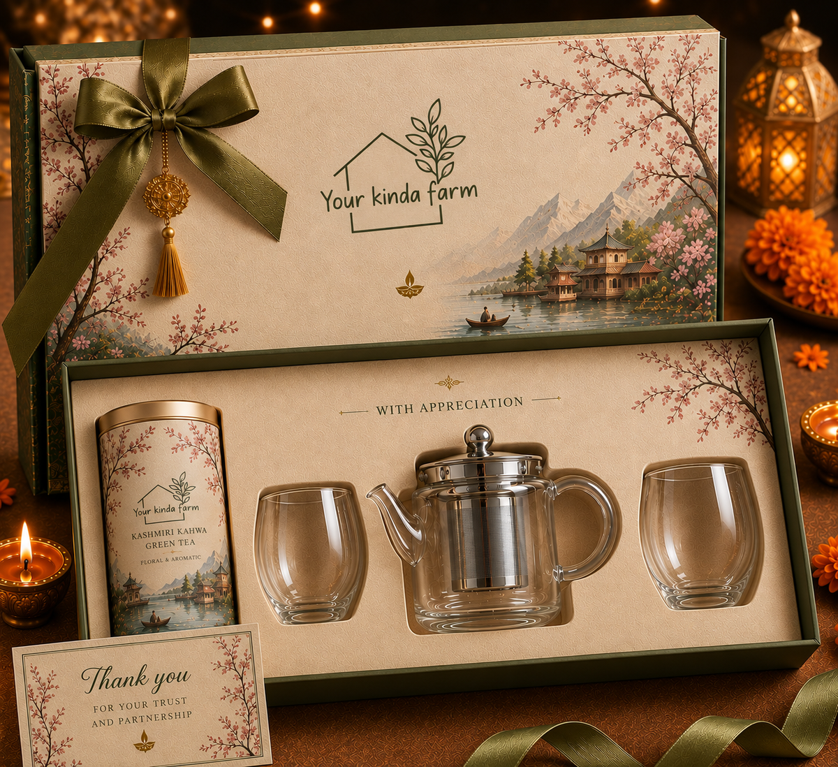 Kashmiri Kahwa Tea & Glassware Gift Set