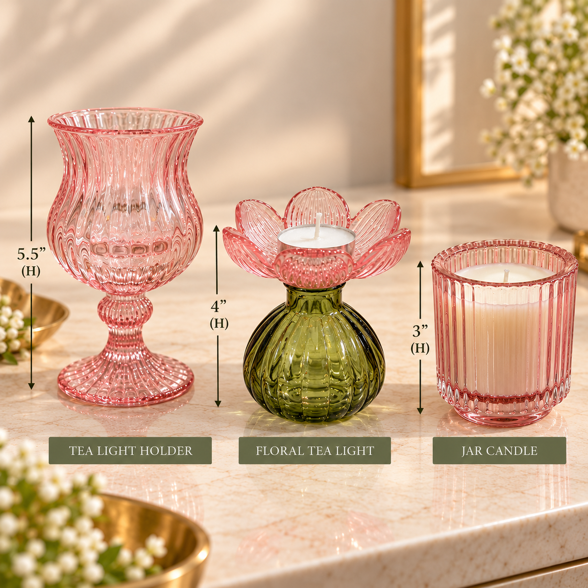 Pink & Olive Candle Trio
