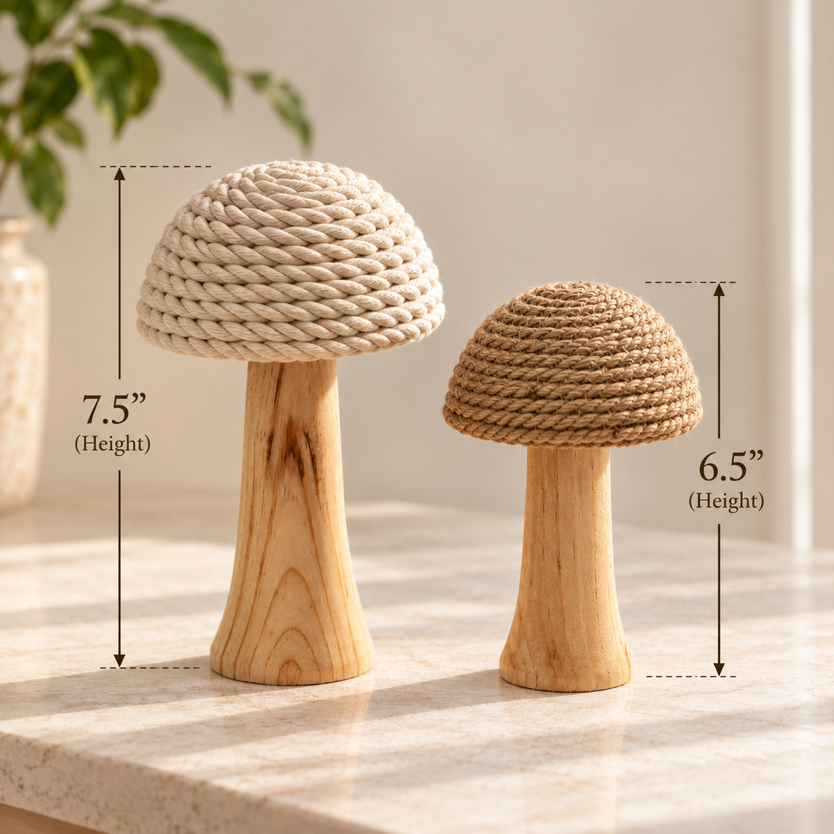 Rustic Rope Mushroom Décor – Set of 2