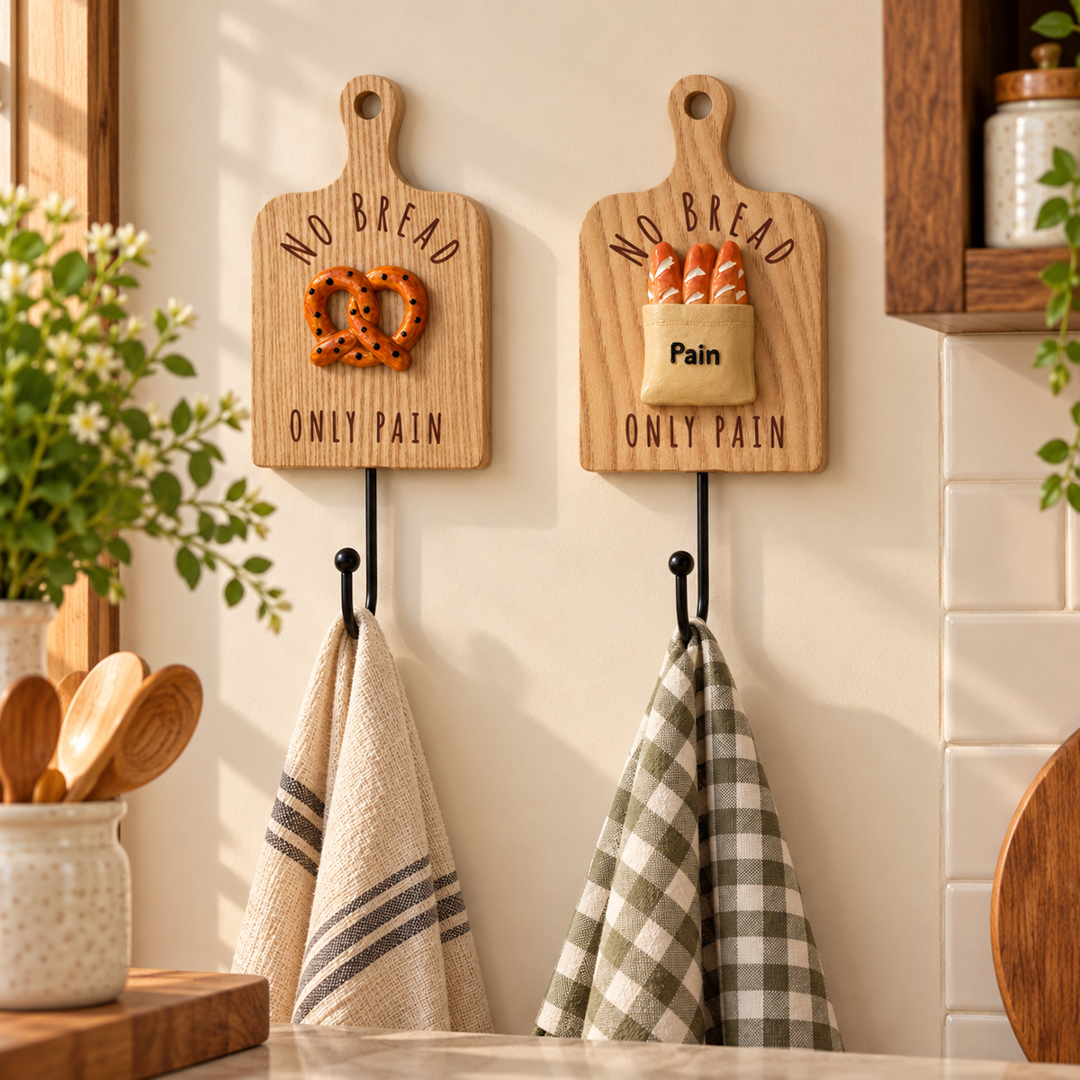 No Bread, Only Pain – Decorative Wall Hooks (Set of 2)