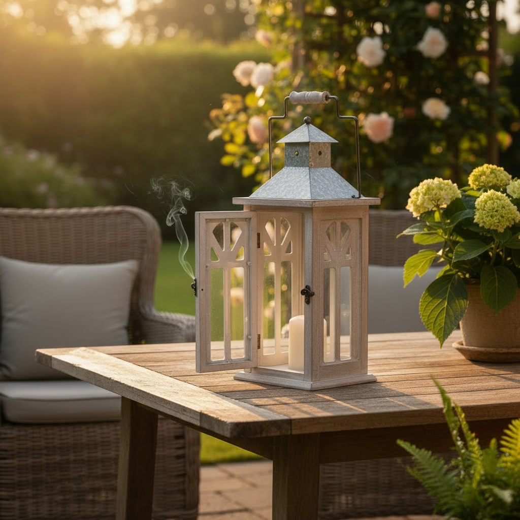 Off white rustic open lantern