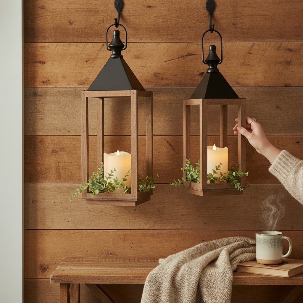 Wooden LED open lantern (Pair)