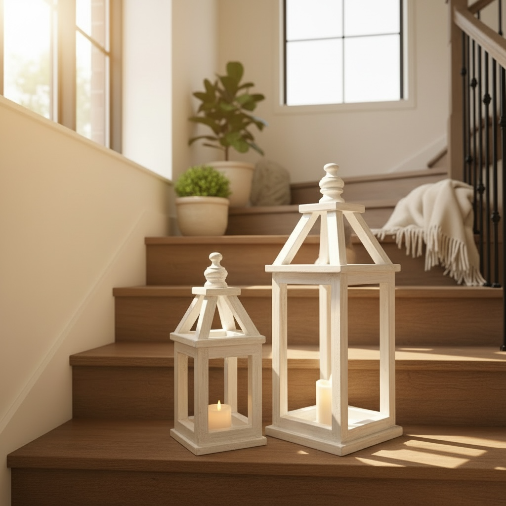 White Wooden open lantern pair