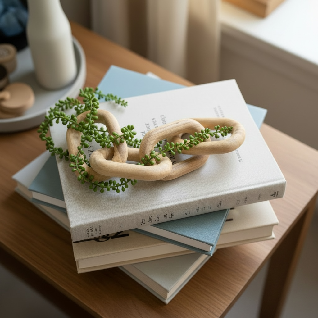 Wooden Link Chain with Green Vine