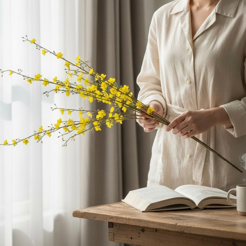 Yellow Tall silk flowers(Set of 2)