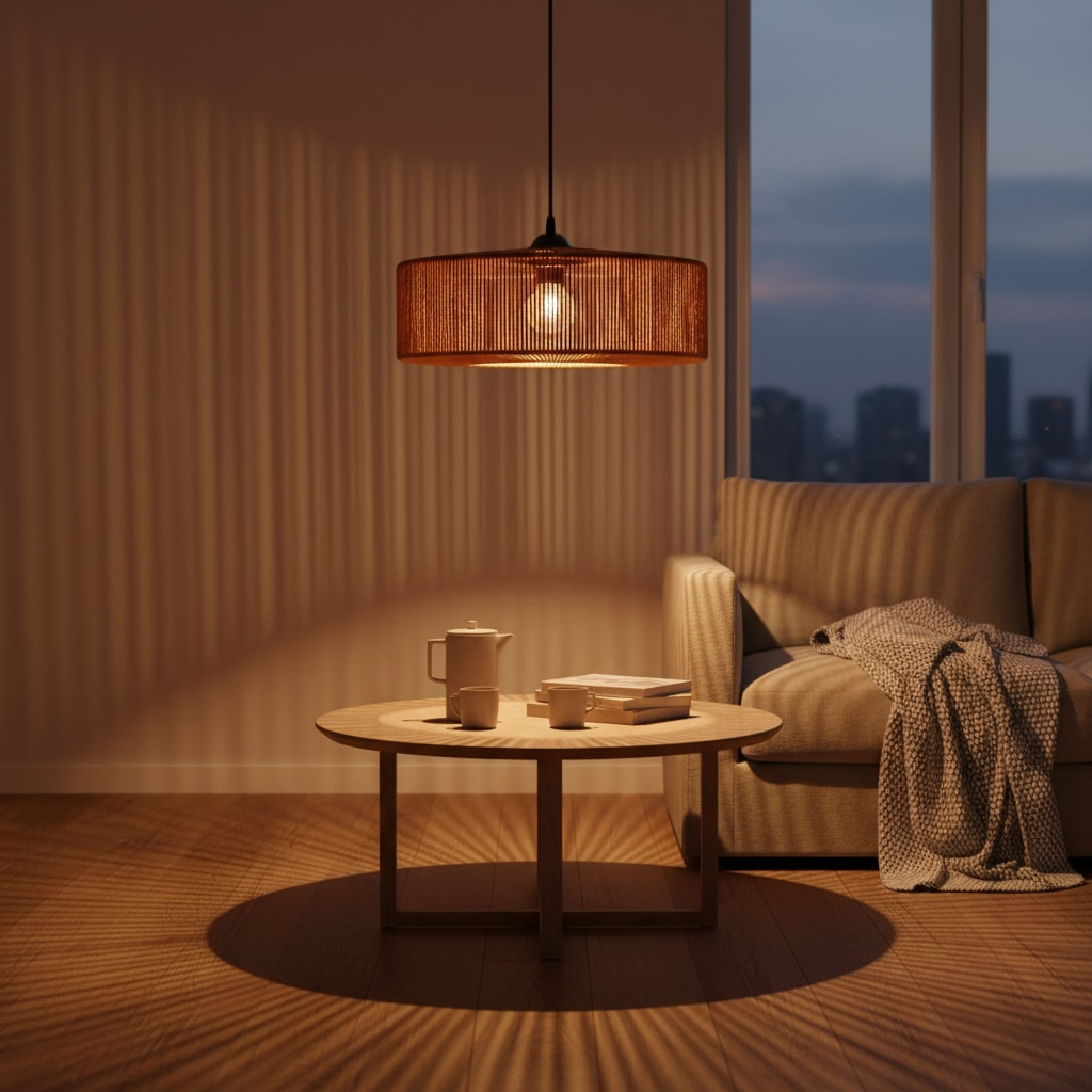 Round Woven Drum Lamp