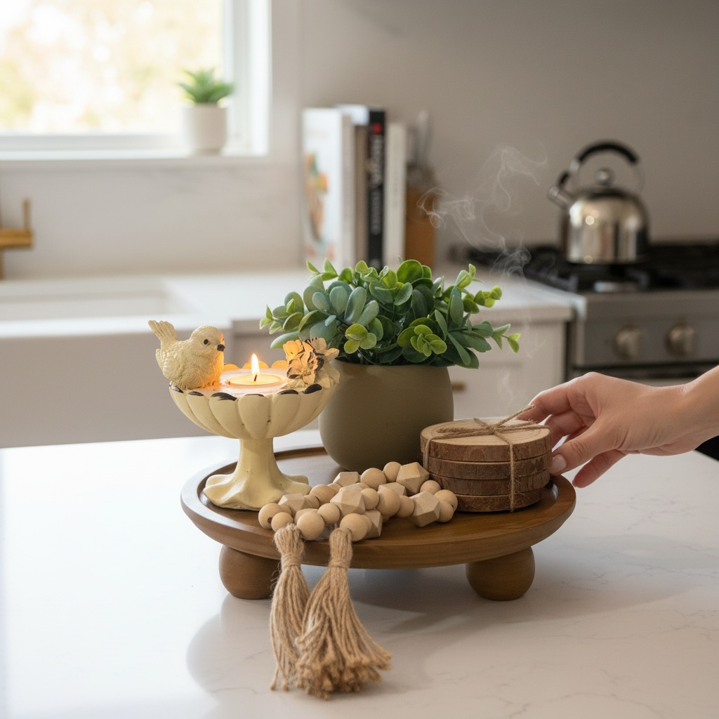 Rustic Charm Coffee Table Tray Arrangement