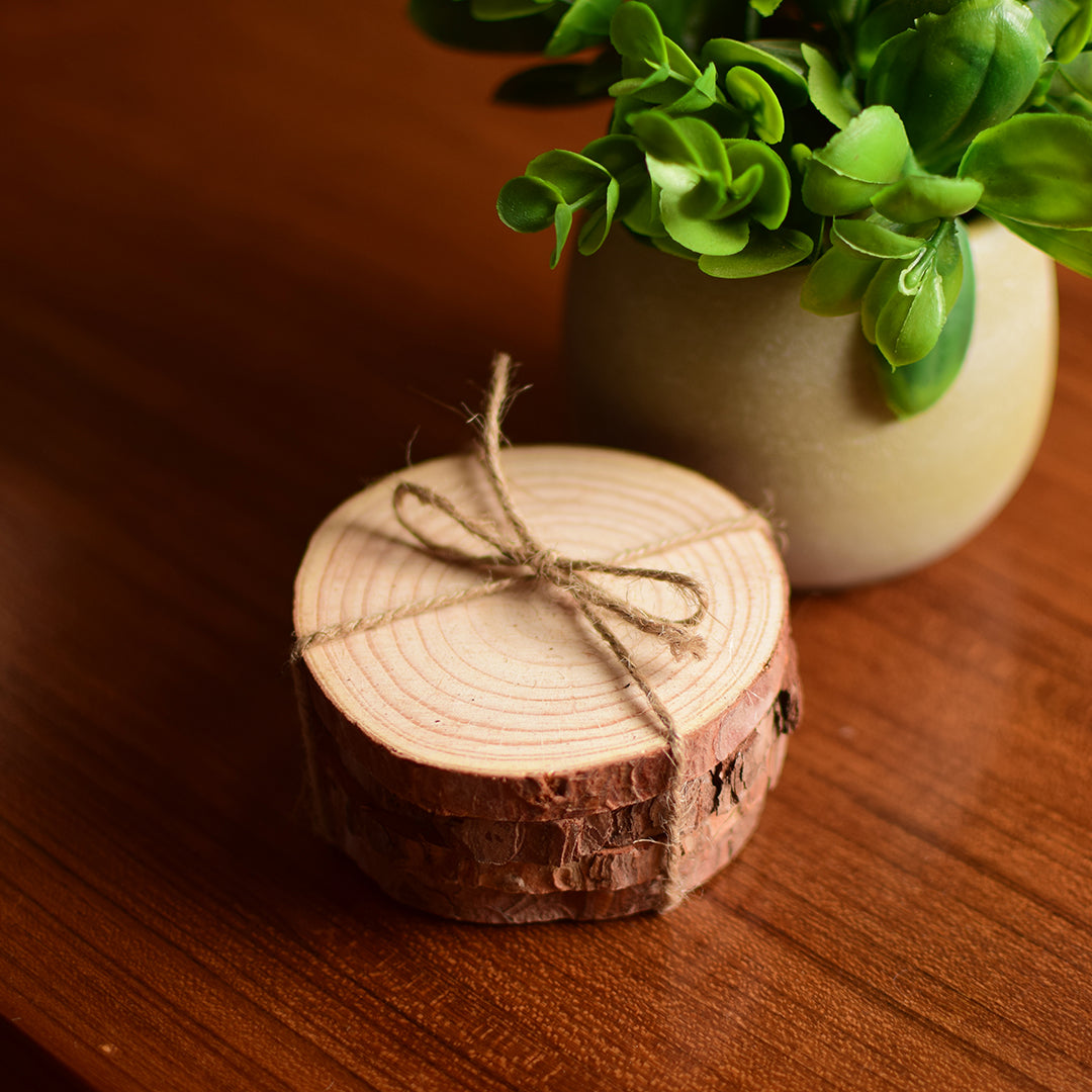 Wooden log coaster set of 4