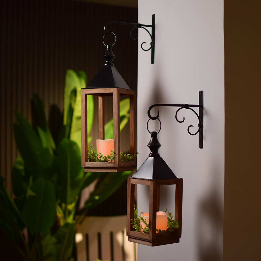 Wooden LED lantern(5 x 5 x 16)