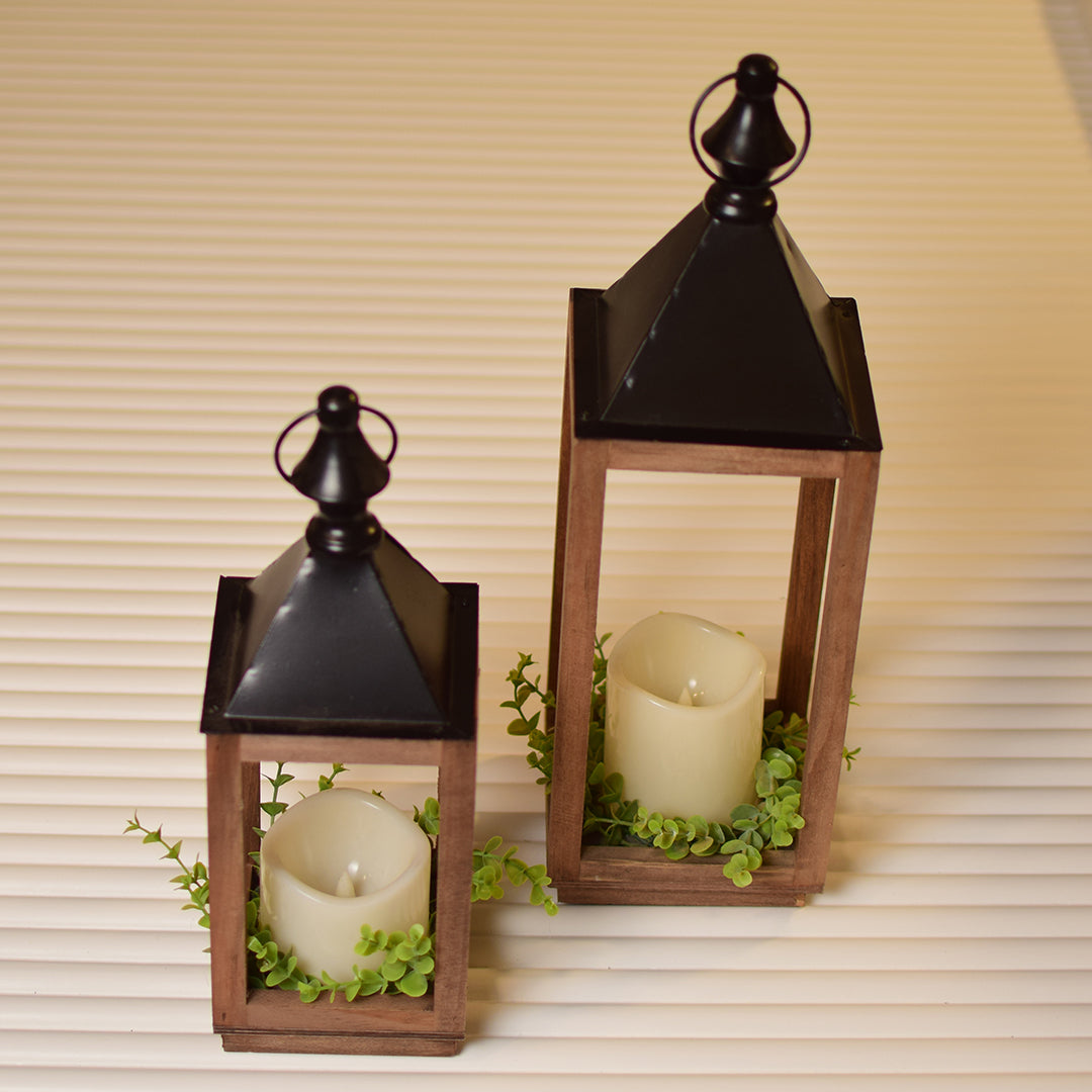 Wooden LED lantern(5 x 5 x 16)