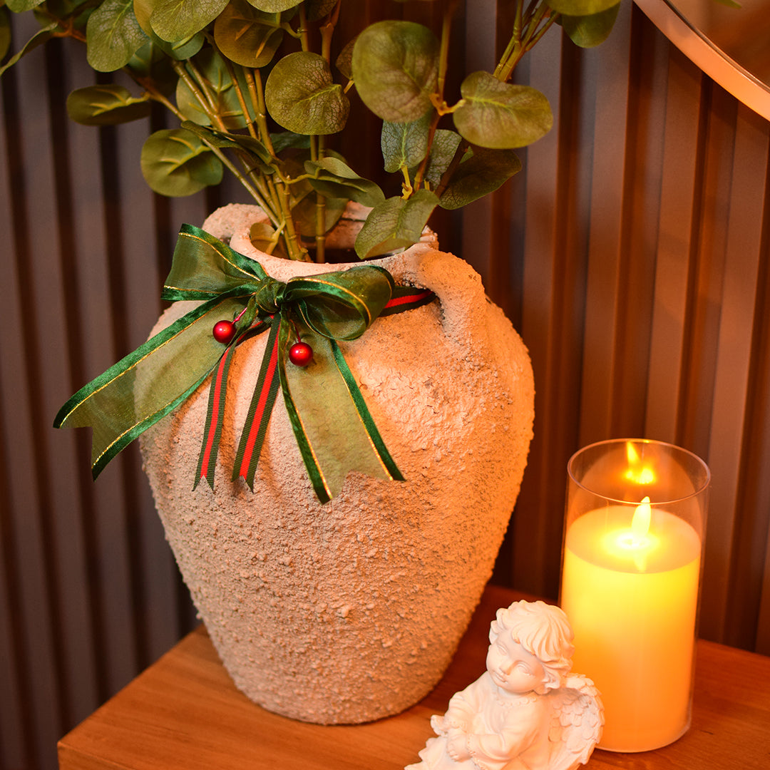 Rustic Textured Ceramic Vase – Christmas Edition