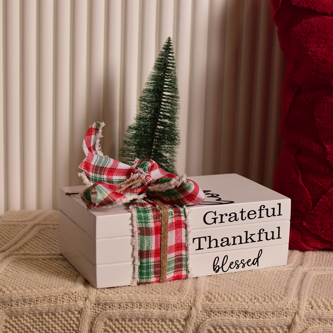 Grateful, Thankful, Blessed vintage bookstack