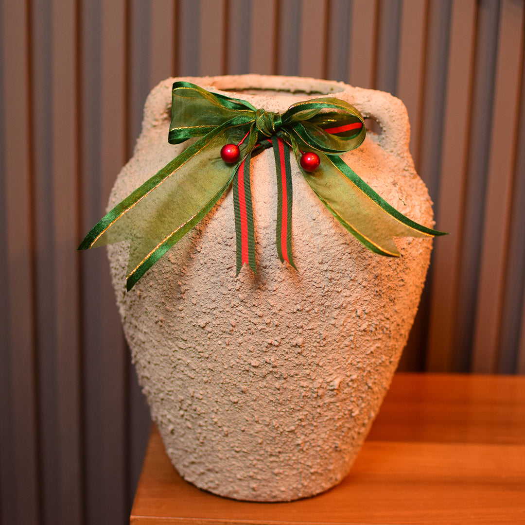 Rustic Textured Ceramic Vase – Christmas Edition