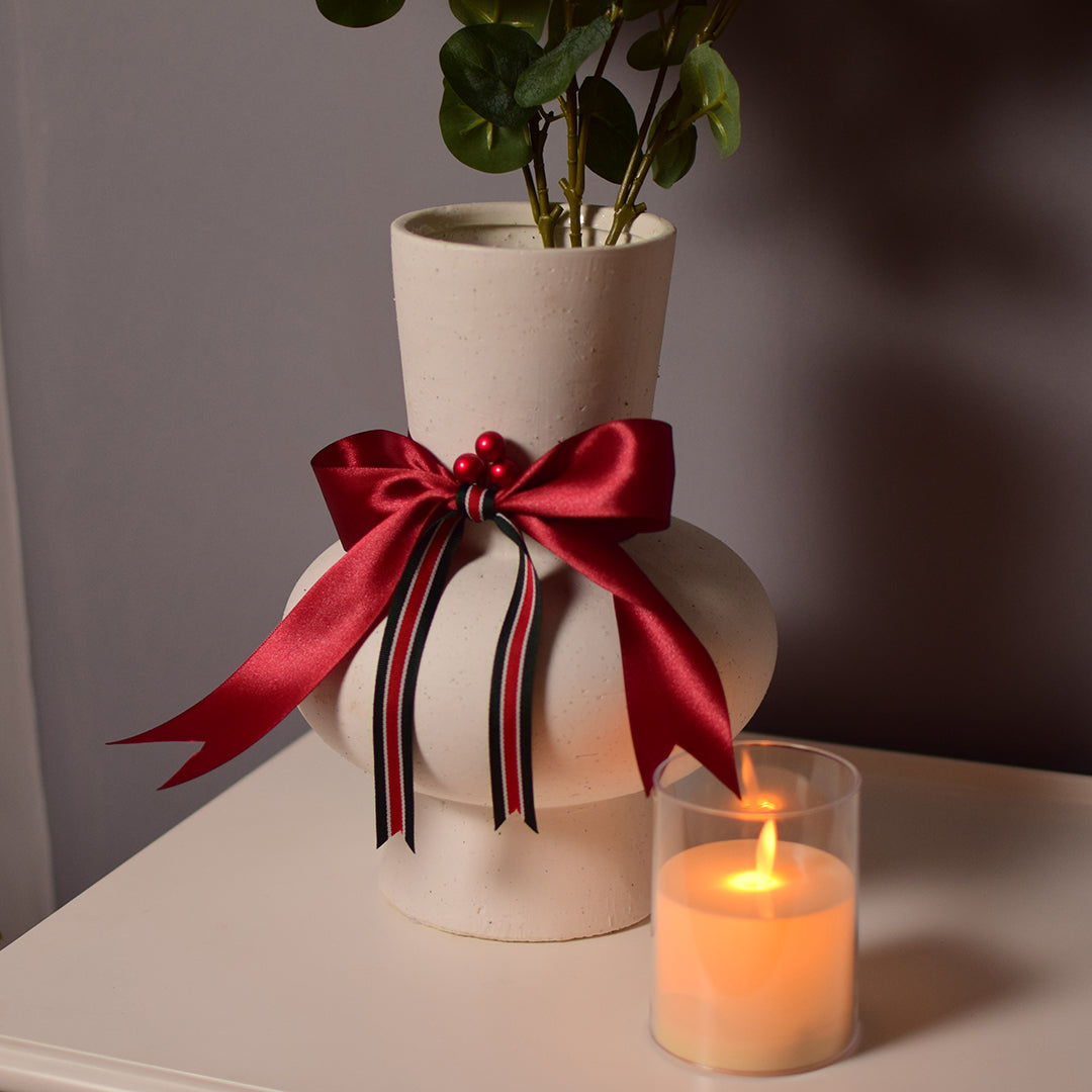 Modern Sculptural Vase with Christmas Ribbon