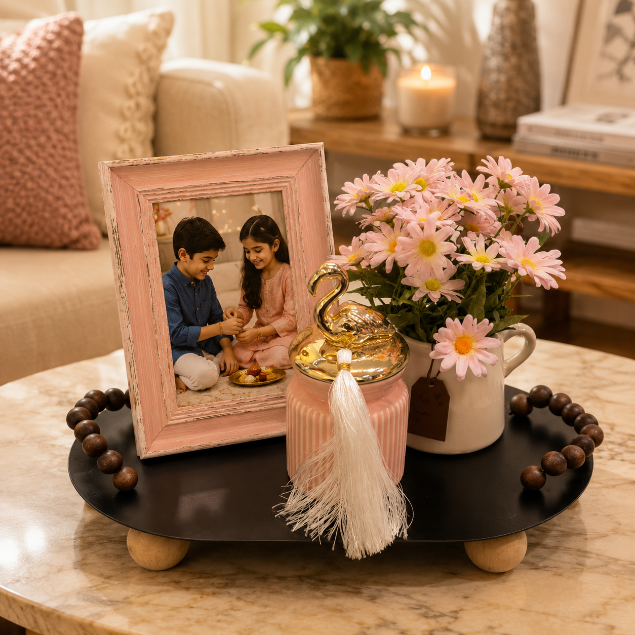 Blush Elegance Raksha Bandhan Decor Arrangement