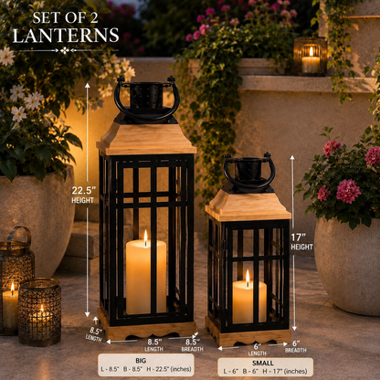Wood & Metal Lanterns — Set of 2