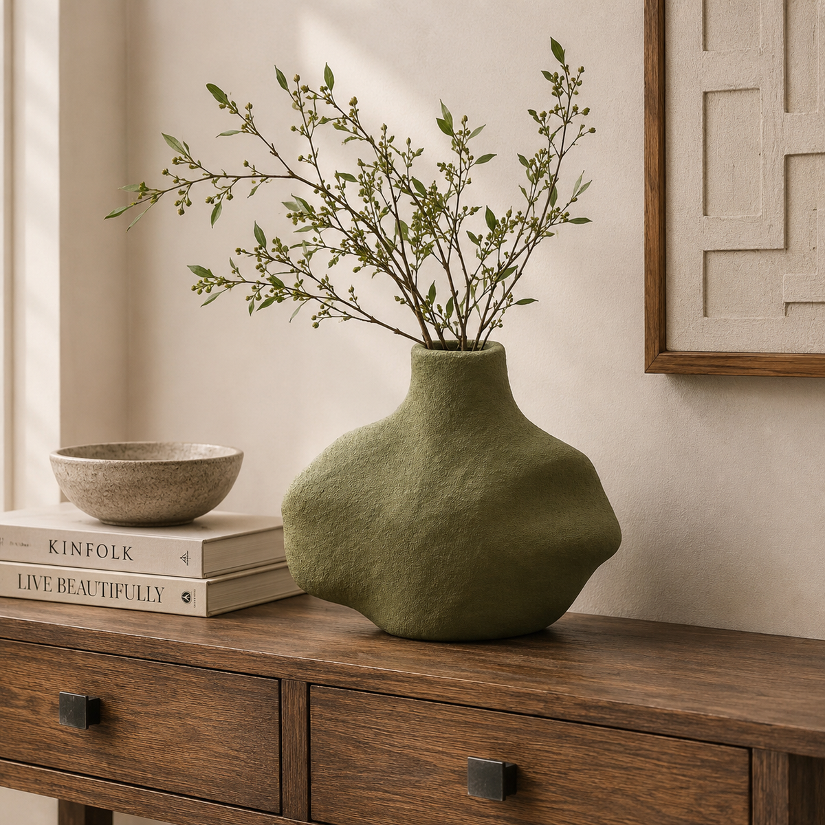 Sculptural Olive Green Vase