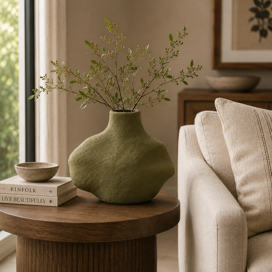 Sculptural Olive Green Vase