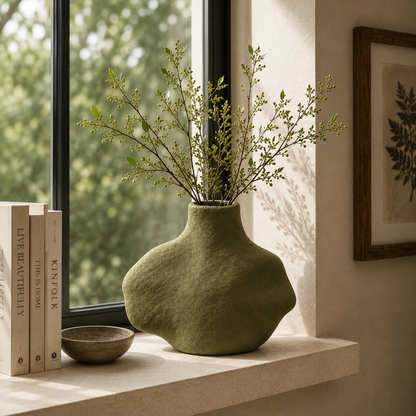 Sculptural Olive Green Vase