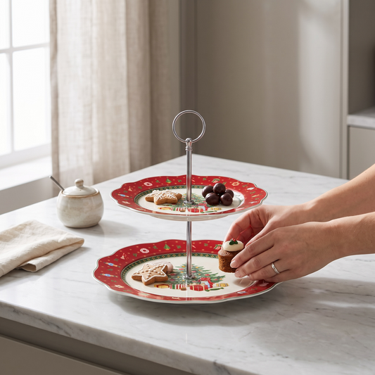 Christmas Two-Tier Ceramic Serving Stand