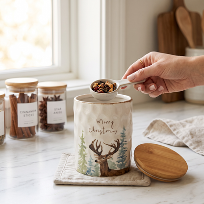 Merry Christmas Deer Ceramic Jar