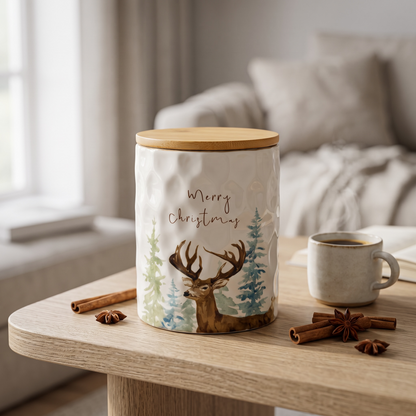 Merry Christmas Deer Ceramic Jar