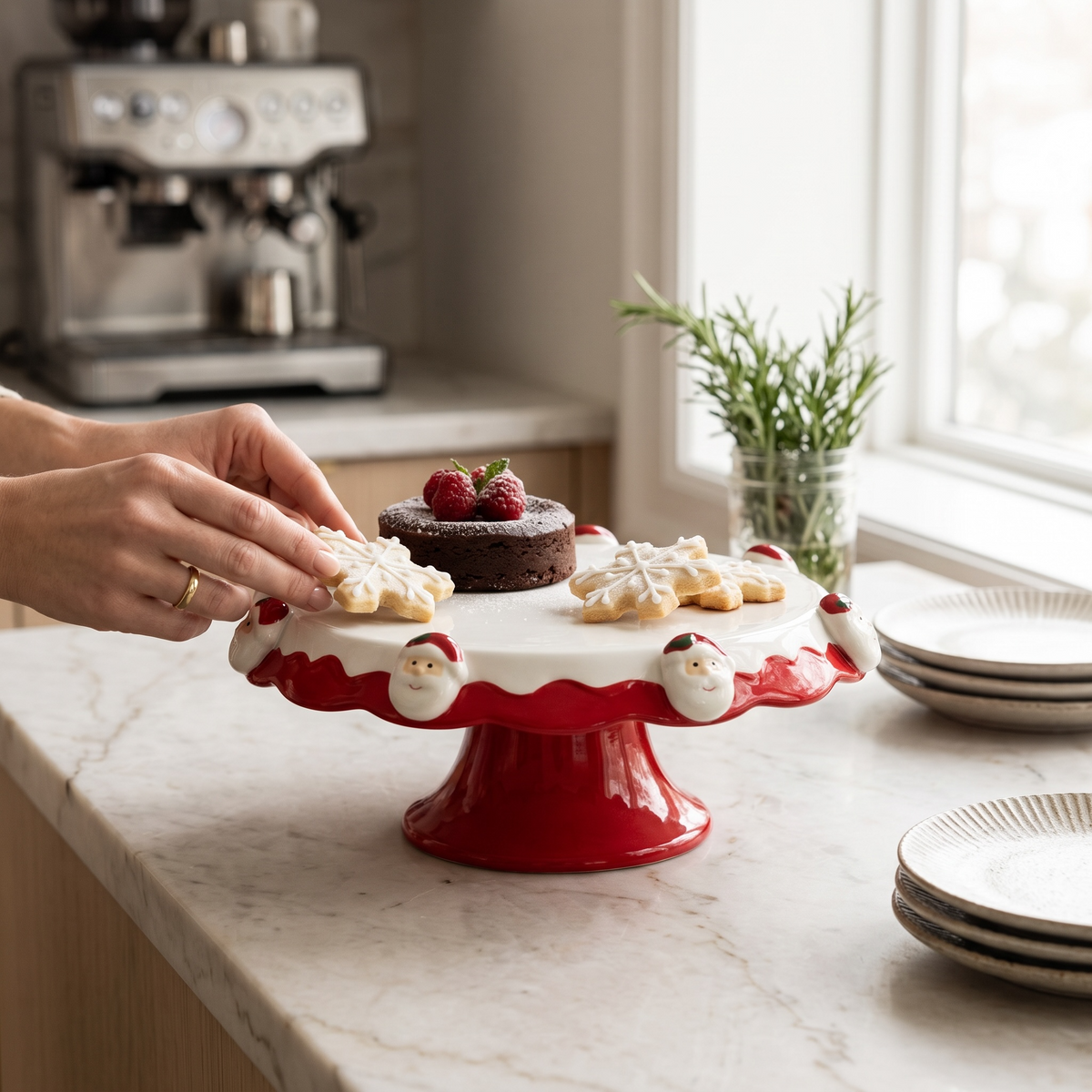 Santa Christmas Ceramic Cake Stand