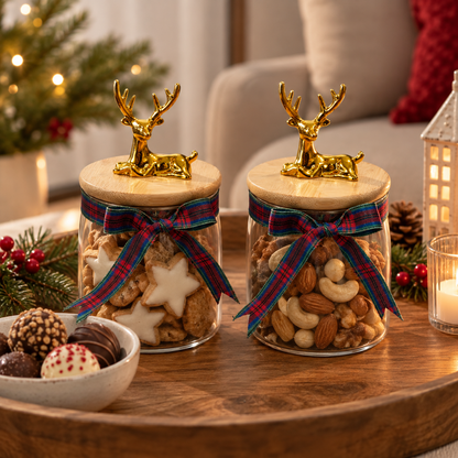 Christmas Reindeer Glass Jar (pair)