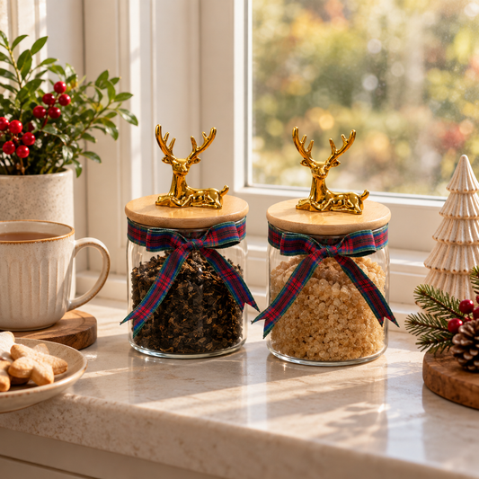 Christmas Reindeer Glass Jar (pair)