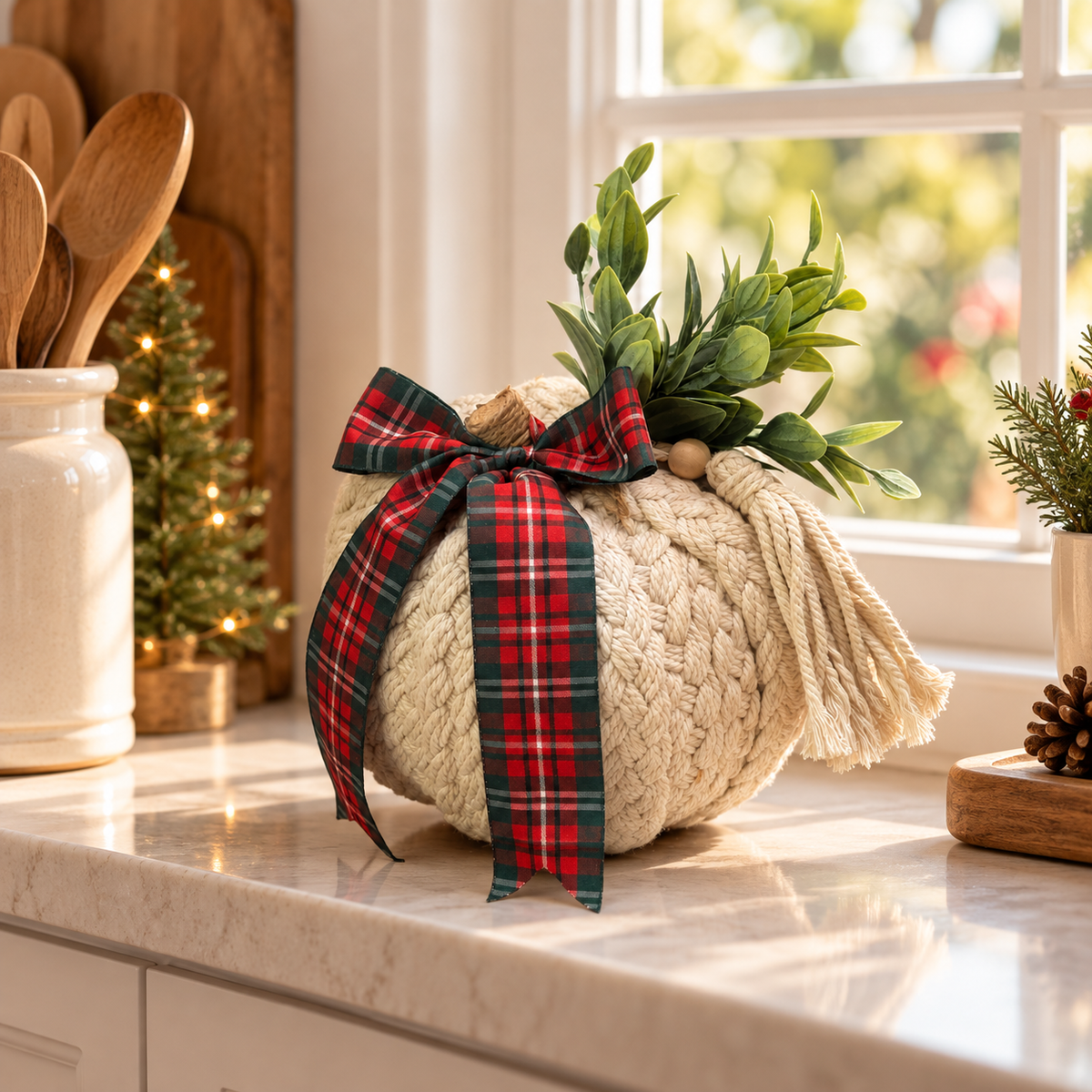 Cream Rope Christmas Pumpkin