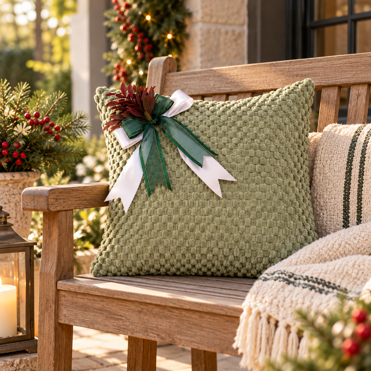Festive Sage Green Christmas Cushion Cover