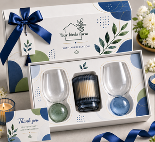 Blue & Green Wine Glass & Candle Gift Set