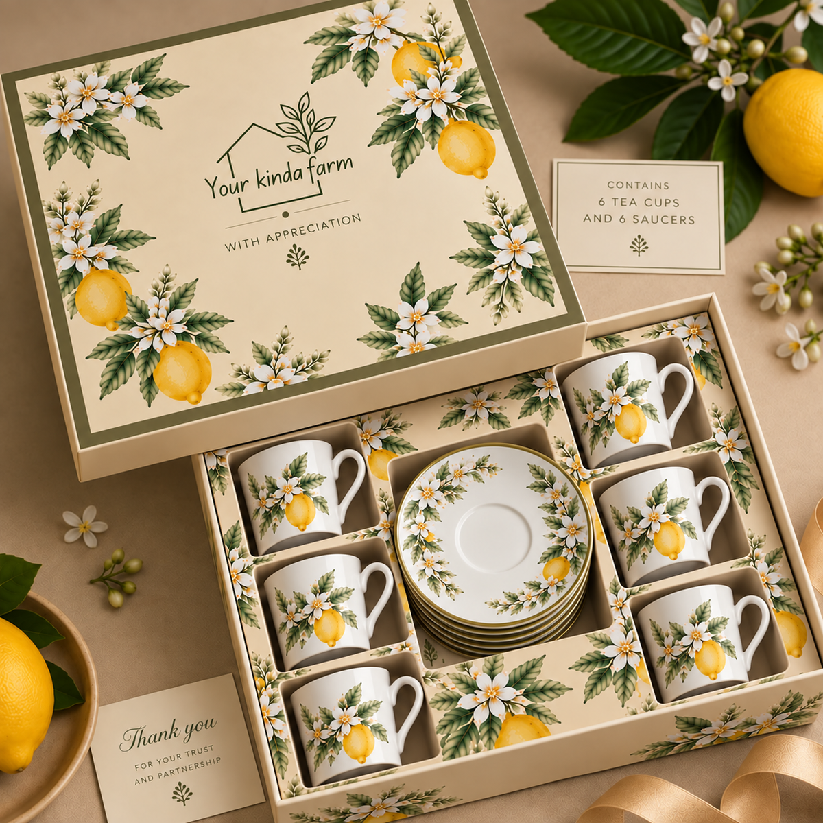 Lemon Blossom Tea Cup & Saucer Gift Set