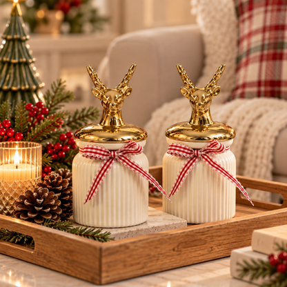 Festive Reindeer Keepsake Jars — Set of 2