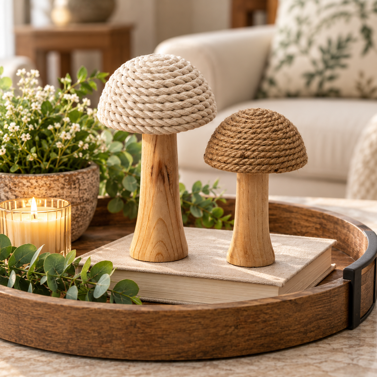 Rustic Rope Mushroom Décor – Set of 2