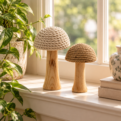 Rustic Rope Mushroom Décor – Set of 2