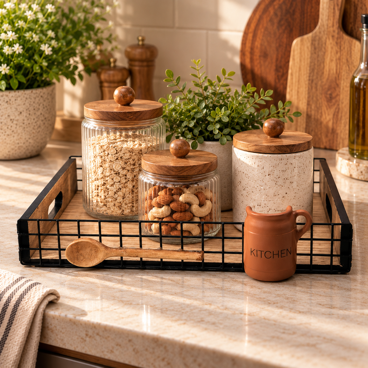 Rustic Wire & Wood Kitchen Tray