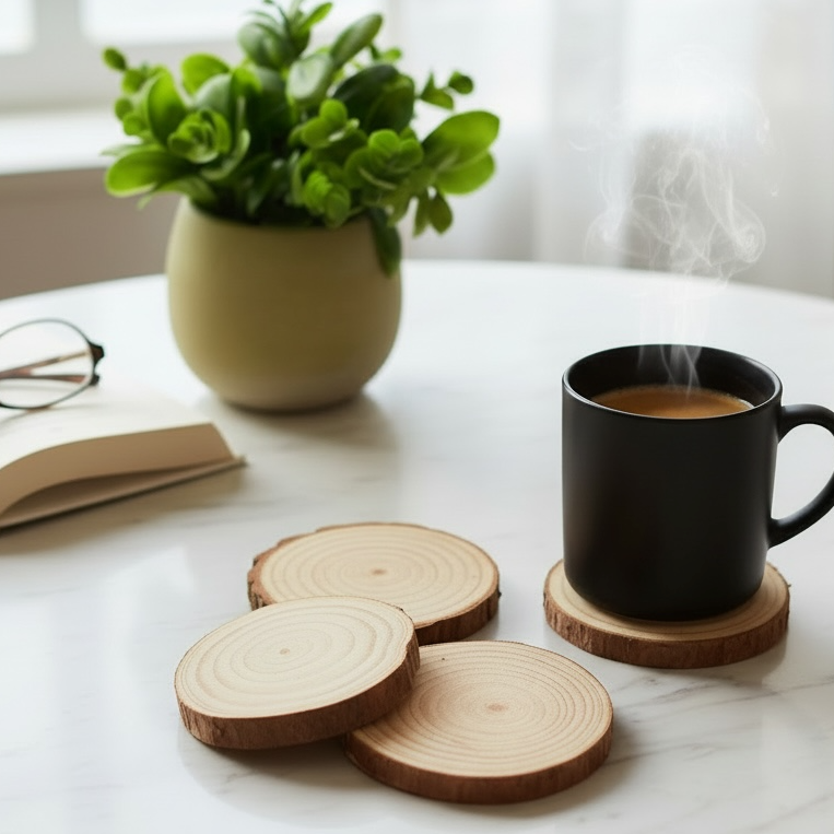Wooden log coaster set of 4