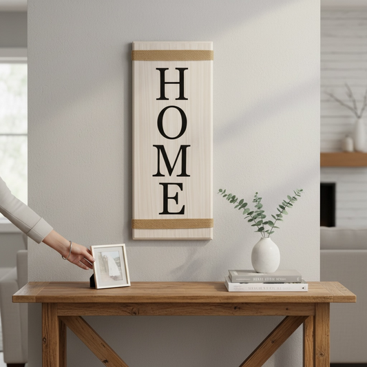 Home sign with jute wrap