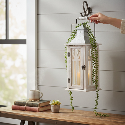Off white rustic open lantern