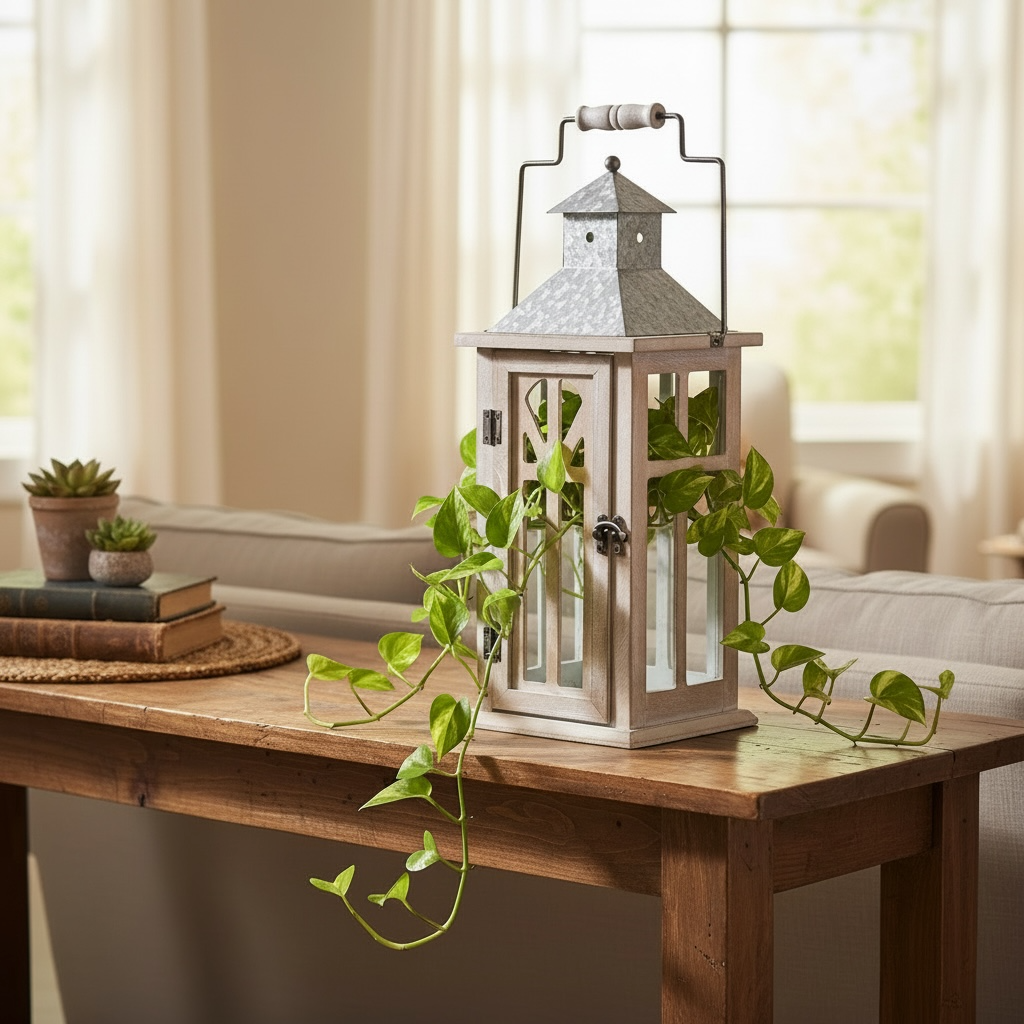 Off white rustic open lantern