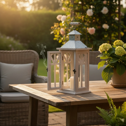 Off white rustic open lantern