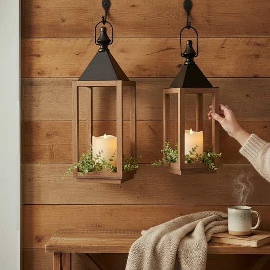 Wooden LED open lantern (Pair)