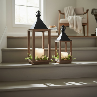 Wooden LED open lantern (Pair)