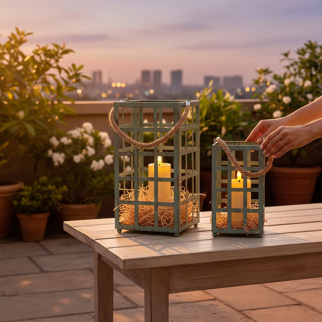 Green Metal open lantern(pair)