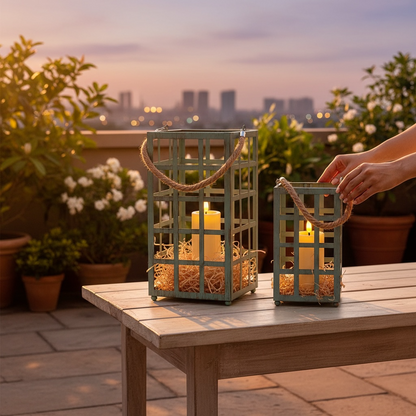 Green Metal open lantern(pair)